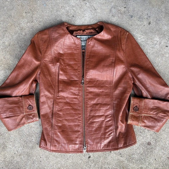 PELLE STUDIO Wilson’s caramel brown leather jacket vintage lightly distressed S - Picture 1 of 16